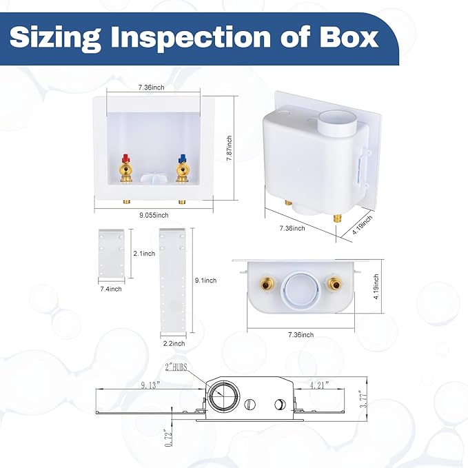 50-PACK GUOFIS Washing Machine Outlet Box, PEX Laundry Washer Box with Central and Side Drain Design(1/2"PEX-A Expansion Connection Inlet X 3/4"MHT Outlet)(WM003-50Pack)