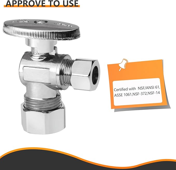 HeSun 5-PCs Pex Angle Stop Valve, 1/2" Nominal (5/8"OD) Compression x 3/8" OD Compression, 1/4 Turn Shut Off Valve for Bathroom,PEX Chrome Plated Brass