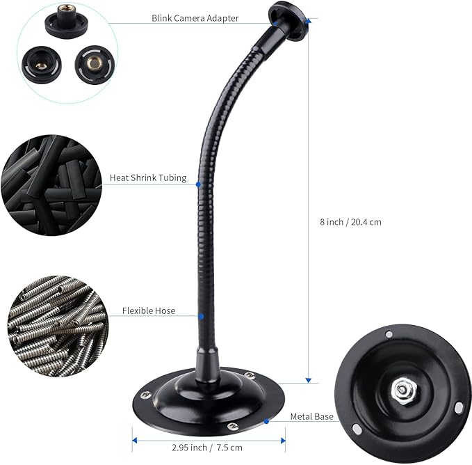 2 Pack Camera Flexible Wall Mount Holder for Blink Outdoor 4 (4th Gen)/(3rd Gen) XT3,Blink XT&XT2/Blink Mini/All New Blink Outdoor,Adjustment Flexible 8 inch Long Gooseneck Arm with Metal Base