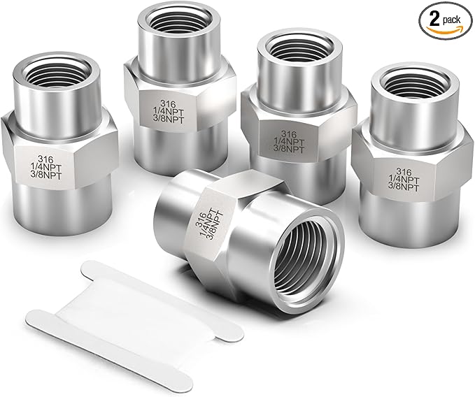 TAISHER 2PCS Forging of 316L Stainless Steel Pipe Fitting, Reducer Coupling, 3/8" NPT Female x 1/4" NPT Female, Reducing Pipe Adapter Fitting