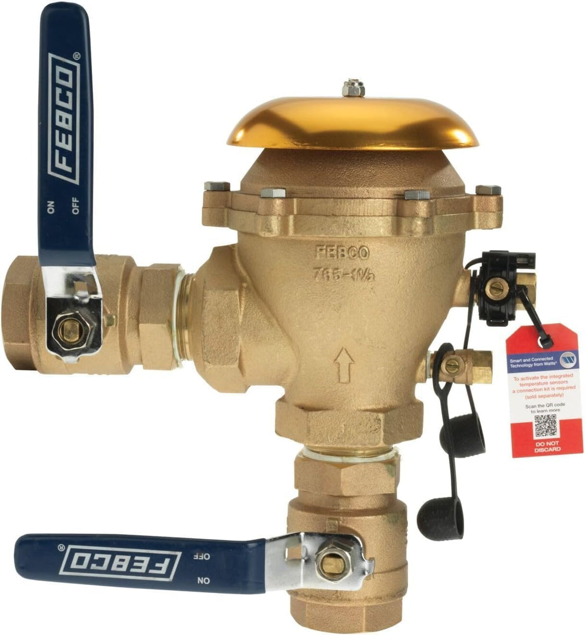 Febco 765 Bronze Pressure Vacuum Breaker Backflow Preventer 1-1/2" Inlet Spring-Loaded Check Valve, 150 PSI Max, NPT Connections, Freeze Sensor, Irrigation and Industrial Use, Quarter Turn Shutoff