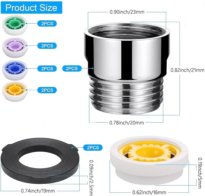 2 Sets 7 Shower Flow Reducer Limiter Set, Water Flow Saver Adapter 1/2 Inch Flow Restrictor, Control Valve for Fixed Shower Head Handheld Shower 1.2/1.5/1.8/2/ 2.2/2.5 GPM