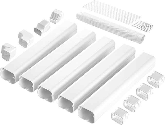 VEVOR Mini Split Line Set Cover 3-inch W 10Ft L, PVC Decorative Pipe Line Cover for Air Conditioner with 5 Straight Ducts & Full Components Easy to Install, Paintable for Heat Pumps, White