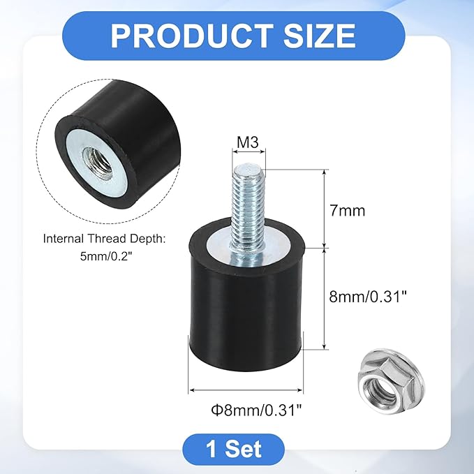 uxcell M3 Rubber Mounts, 1Pcs 10x10mm(DxH) Rubber Cylindrical Anti Vibration Isolator Shock Absorber with Lock Nut for Car Bobbin Generator Air Compressors