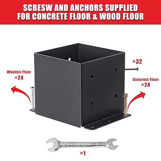 6x6 Post Base 4 Pcs, (Inner Size 5.6x5.6) Post Brackets Kit, Heavy Duty Black Metal Powder-Coated Post Anchor Outdoor Framing Module Fit for Support Deck Base Plate Pergola Brackets Fence Kit……