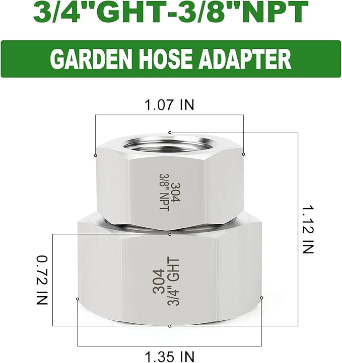 TAISHER 5PCS 304 Stainless Steel Garden Hose Adapter, 3/4" GHT Female x 3/8" NPT Female Garden Hose Connector with Washers