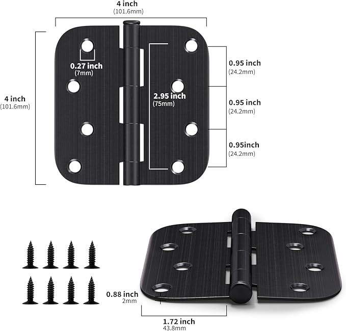 6 Pack goldenwarm 4 inch Oil Rubbed Bronze Door Hinges Exterior Door Hinges - Residential Hinges for Interior and Exterior Doors, 5/8" Radius Corners, Iron