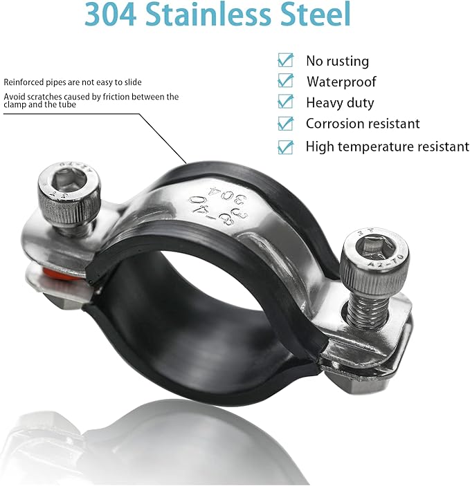 2 Pack Pipe Supports,304 Stainless Steel Wall Mount Ceiling Mount Pipe Bracket Clamp Ring Hanger with Screws for Pipe OD 32-34mm