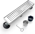 Linear Shower Drain, 12 inch Drain with Removable Grate Cover, Brushed 304 Stainless Steel Shower Floor Drain, Linear Drain with Hair Strainer and Adjustable Feet