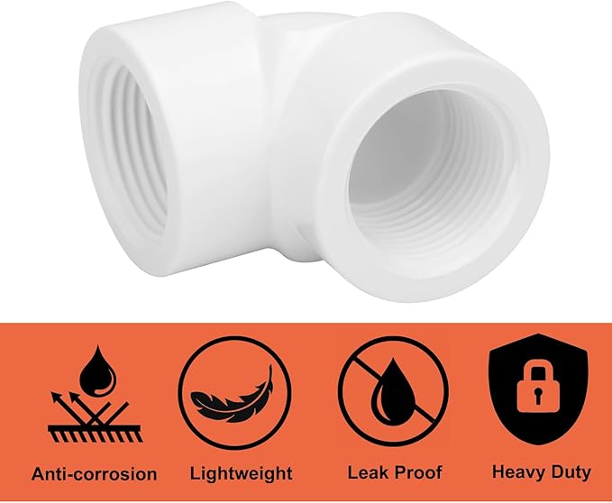 10Pack 3/4" Double Female Thread 90 Degree PVC Elbow Pipe Fitting Connector SCH40 3/4IN F to F Threaded 90 Degree Elbow PVC Corner Adapter Pipe Fitting for Home Sewer Plumbing Water Line