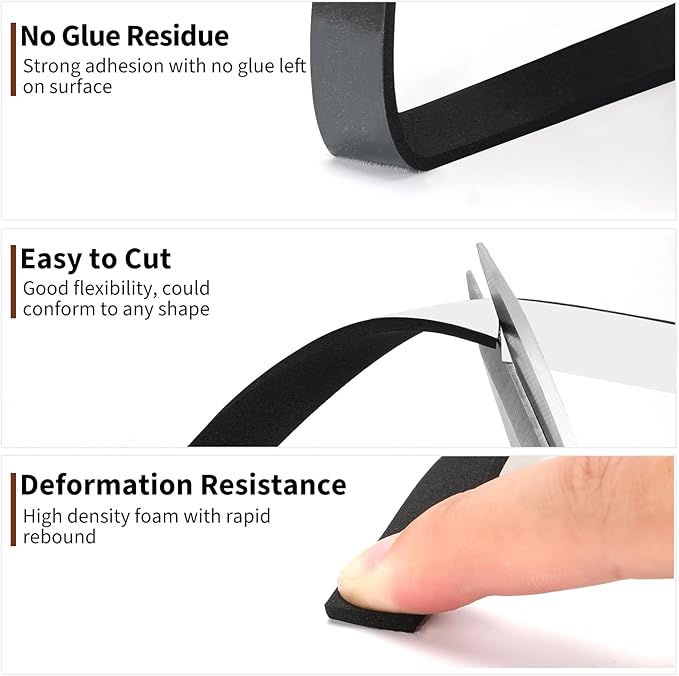 Yotache High Density Foam Tape Neoprene Weather Stripping 1/2" x1/16 for Door Insulation, Soundproofing, Rattle, Total 33 Feet Long