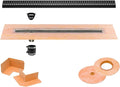 All-in-one Waterproof Linear Shower Drain Kit with 28 Inch Off-set Outlet Channel Body (KL1VO60E70) and Drain Grate Assembly (Cover) in Square Design with Matte Black Finish (KL1B19MGS70)