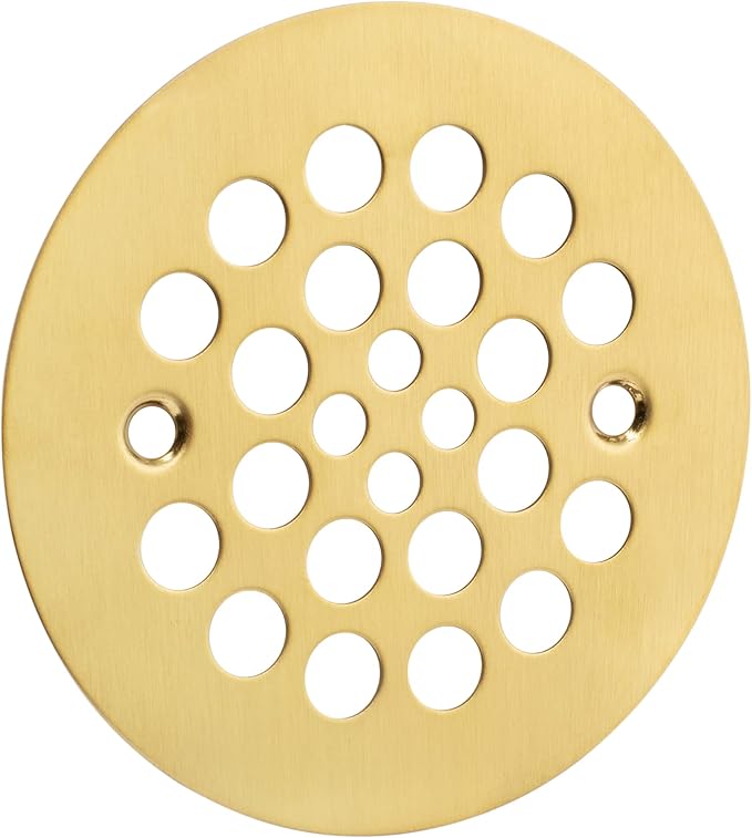 Artiwell 4-1/4“ Shower Strainer Drain Trim Set, Screw-in Shower Strainer Drain Cover, Plastic-Oddities Style Replacement Strainer Grid,Machine & Self-Tapping Screws Included (Brushed Gold)
