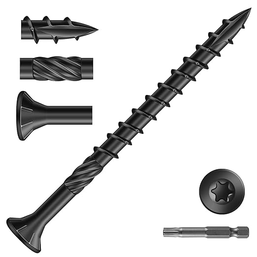 #9 x 2-1/2" Deck Screws (81Pcs) 1lb. Carbon Steel, Black, Flat Head, Rust Resistant epoxy Coated, with T25 Star Bit