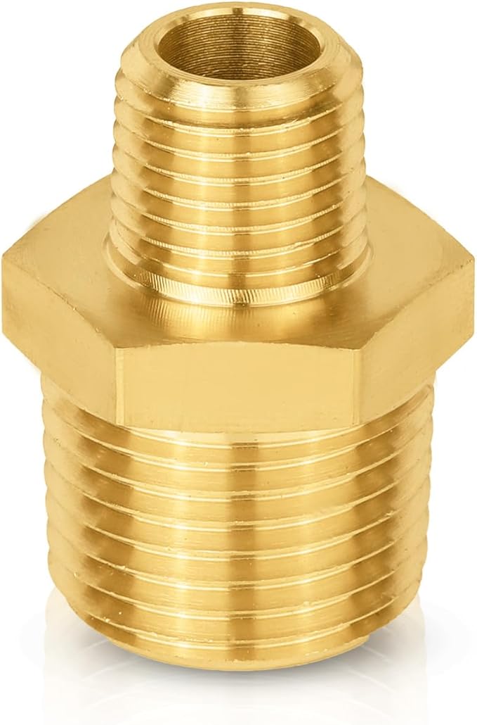 200-PCs HeSun Brass Hex Nipple Pipe Fitting, 1/2" NPT Male x 1/4" NPT Male Hex Pipe Adapter