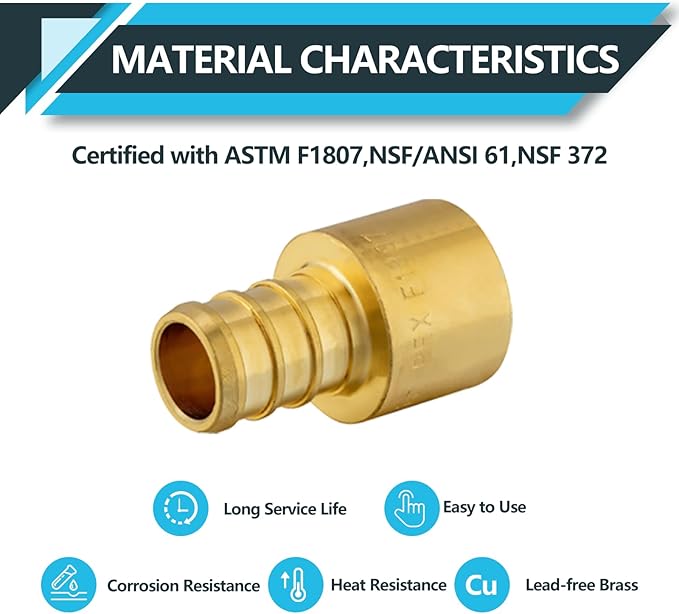 (20-Pack) PEX Fittings, Pex 1"x1" Female Sweat Copper Adapter, Brass Crimp Fittings, for PEX Tubing Pipe Plumbing, ASTM F1807(PEX1807137-20Pack)