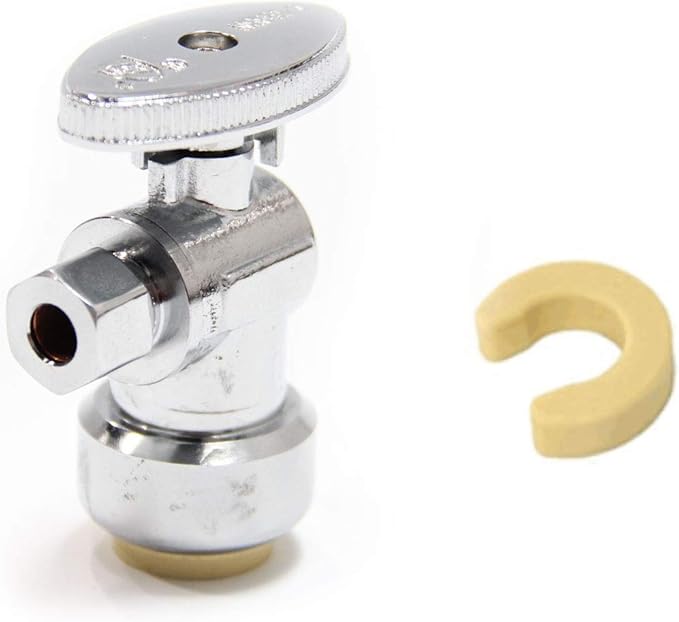 EFIELD Push Fit 1/4 Turn Angle Stop Valve Water Shut Off 1/2 Push x 3/8 Inch Compression Chrome With Disconnect Clip,(PF-VALVE028)