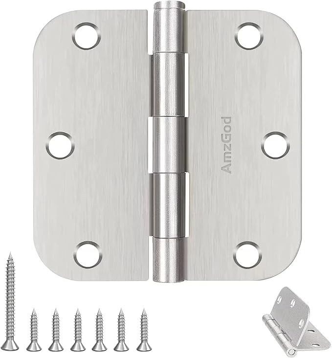 Door Hinges Brushed Nickel - 48 Pack Nickel Door Hinges 3.5 Inch Rounded Interior Satin Nickel Door Hinge with 5/8" Radius - Flat Iron Residential Standard 3 1/2 Inches Silver Door Hardware