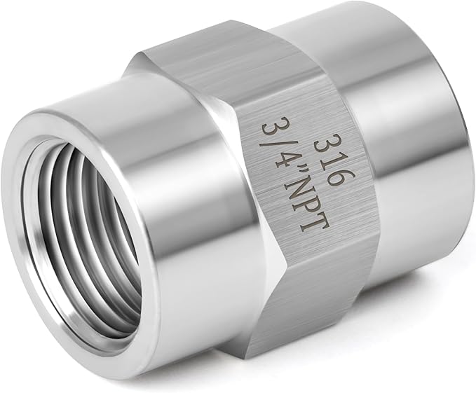 TAISHER 2PCS Forging of 316L Stainless Steel Pipe Fitting, Coupling, 3/4" NPT Female x 3/4" NPT Female, Pipe Adapter Fitting