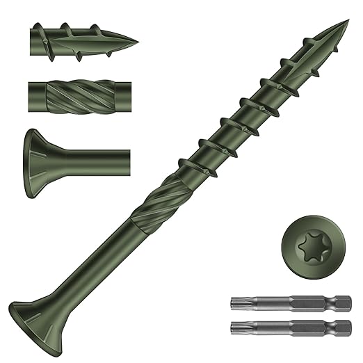 #8 x 2 Inch Deck Screws (255Pcs) 2lb. Carbon Steel, Green, Flat Head, Rust Resistant epoxy Coated, with T25 Star Bit