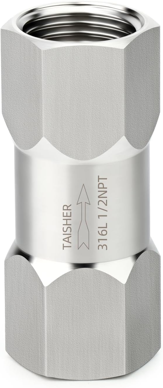 TAISHER 1PCS 316L Stainless Steel 1/2" NPT Female Check Valve,Backflow Prevention,One Way Non-Return Check Valves