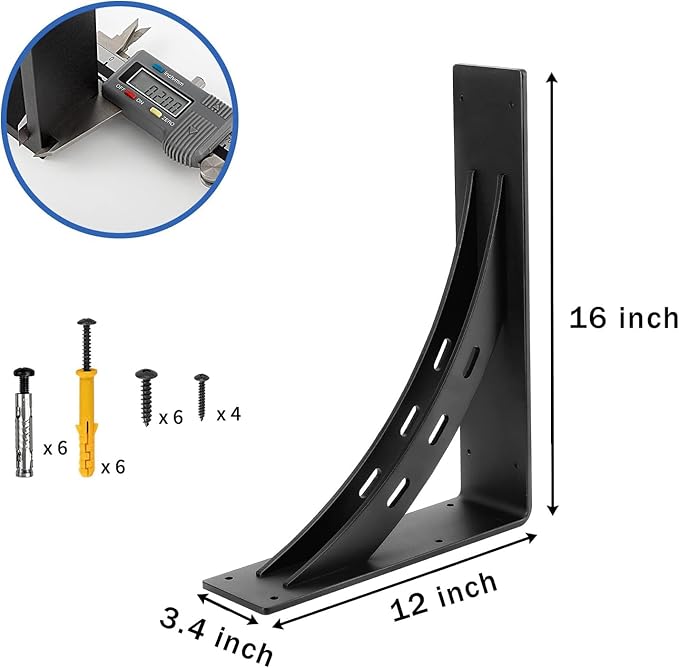 16 inch x 12 inch Heavy Duty Bracket,Granite Countertop Support Brackets, Heavy Duty Shelf Brackets , Max Load 1000 Lbs ,Mantel Brackets (Set of 2) - (16 " x 12 ")