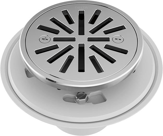 Delta 4 Inch Chrome Tile-In Round Shower Floor Drain with Gasket and Removable Drain Gate, Chrome DT061411