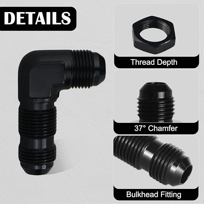 10AN Male Flare 90 Degree Bulkhead Fitting Adapter with 10AN Nut Aluminum Black