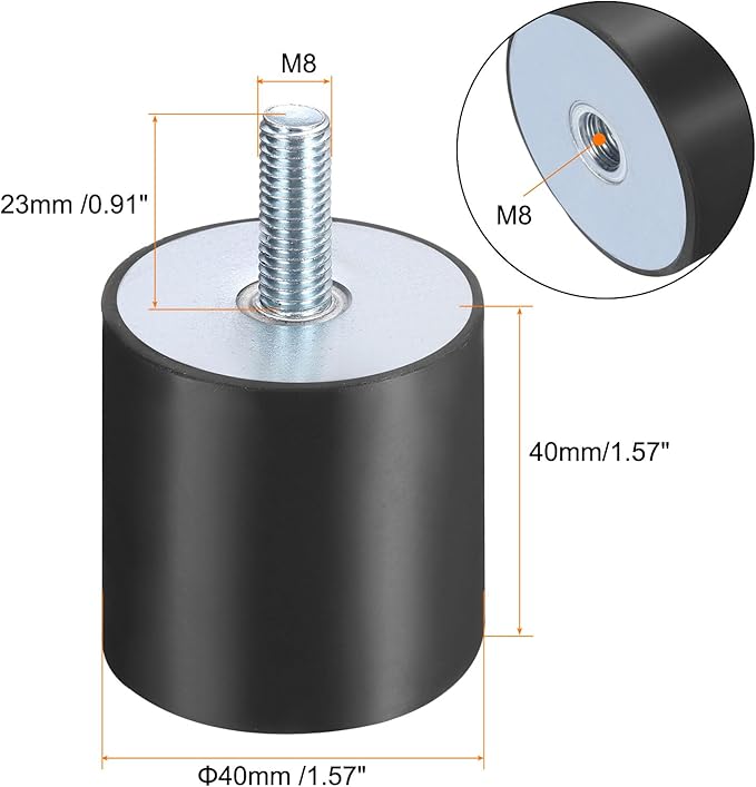 uxcell 4pcs M8x23mm Rubber Isolator Mounts with Studs 40x40mm Male Female Vibration Shock Absorber Zinc Plated Cylindrical Thread Mounts Anti Vibration Isolators with 4pcs M8 Lock Nuts