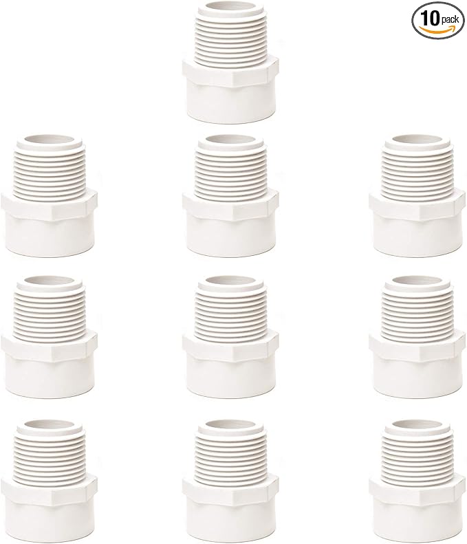 10pcs 2-Way PVC Male Threaded Adapter Adaptador Macho Fittings (Socket x Male Pipe Thread) Coupling with 1-Inch Schedule 40-10 Pack White (1 Inch)