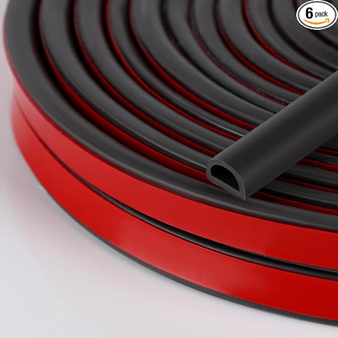 Silicone Weather Stripping Door Seal, 20FT Self Adhesive D-Shaped Door Weather Stripping for Door Frame＆Window Seal
