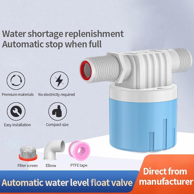 1 Pack 3/4 Float Valve for Water Tank,Aquapulse Water Float Automatic Water Level Control Aqua Pluse Trough Blue Plastic Float Valve Switch for Pool,Pond,Livestock(side inner)