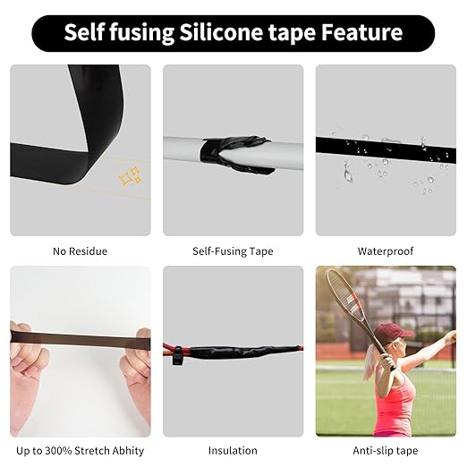 Self Fusing Silicone Tape Waterproof, Rescue Tape, 1" x 36 Feet Black, Self Amalgamating Tape, Silicone Rubber for Sealing Pipes, Hose Repair, Outdoor Coax and Electrical Cables