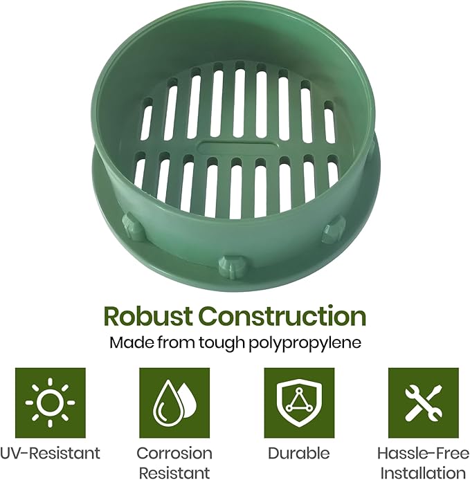 (4-Pack) Calvana 6” Plastic Round Drainage Grate Cover, Compatible with NDS 50, for Small Lawns, Landscaping, and Patios, Green