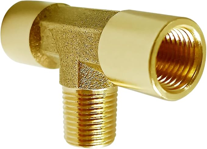 Joywayus Brass Pipe Fitting Tee T 3 Way Adapter (1/8 NPT Female Male Female, Pack of 2)