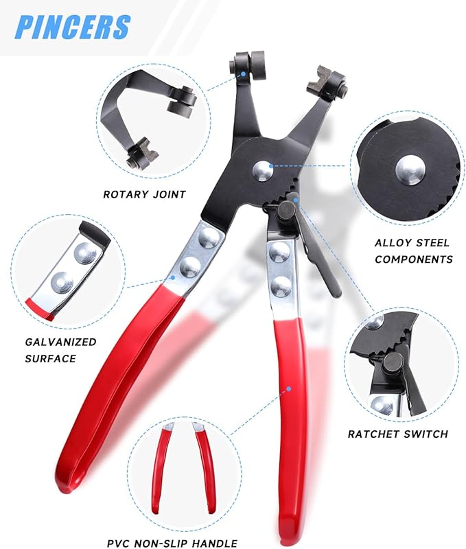 130Pcs 6-25mm Spring Hose Clamps Assortment Kit with Swivel Flat Hose Clamp Plier for Automotive, Plumbing & DIY Projects - Durable Constant Tension Steel Design for Low Pressure Air