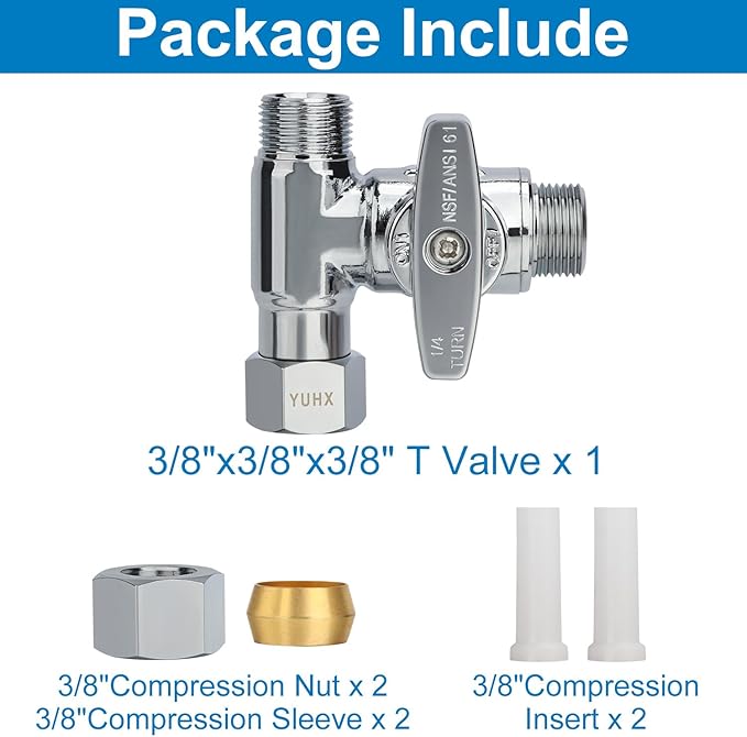 Brass Angle Stop Add-A-Tee Valve,3/8 x 3/8" x 3/8 Compression Water Splitter