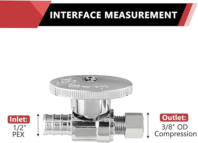 (Pack of 10) EFIELD 1/4 Turn Straight Stop Valve 3/8" OD Compression X 1/2" Crimp Barb Pex Chrome Plated Brass,(VALVE085-10PCS)