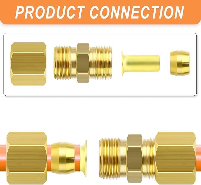 GASHER 60PCS Brass Compression Fitting Kit,Sleeve Ferrules&Insert Tube Support&Ferrule head,5/16" Tube OD