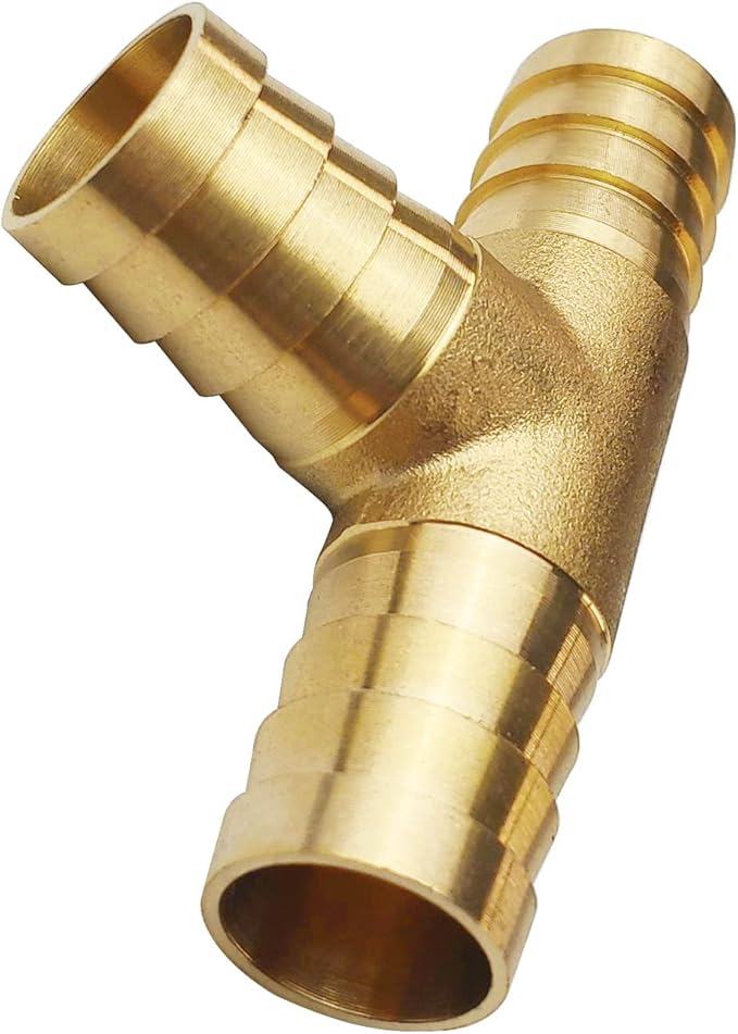 2PCs 5/8" Brass Hose Barb Fitting Tee 3 way Barbed Splicer Mender Union Fitting with 6PCs Hose Clamp for Oil Water Air