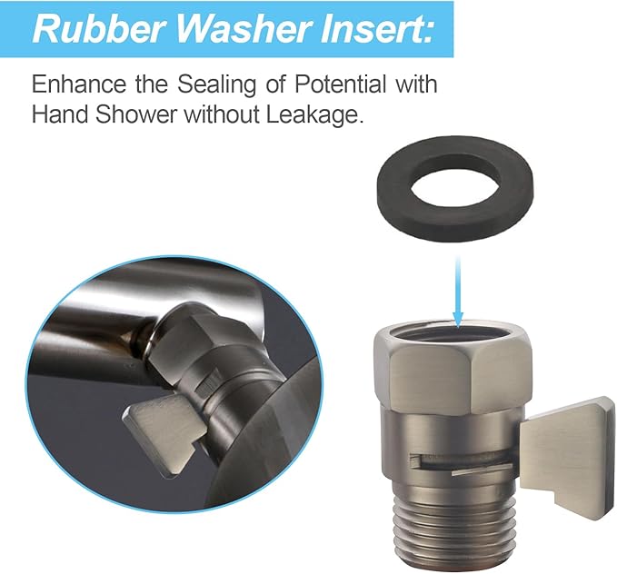 Brass Shut Off Valve, Shower Flow Control Valve, G1/2 Shower Water Pressure Regulator, Water Flow Control Valves for Handheld Shower Head, Brushed Nickel