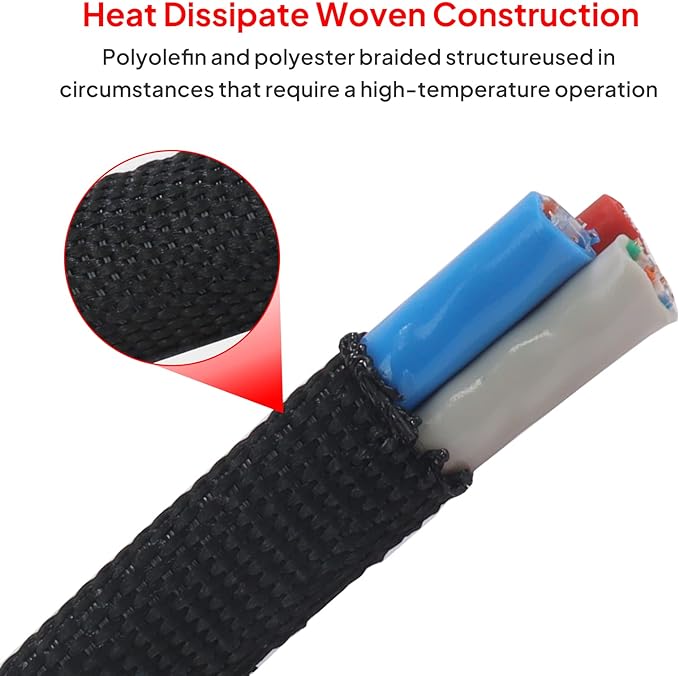 2 in 1 Heat Shrink Braided Sleeving Fabric Tubing-Ideal fit Irregular Shape Hose/Cable/Wire (1-3/8"(34mm), 14FT)