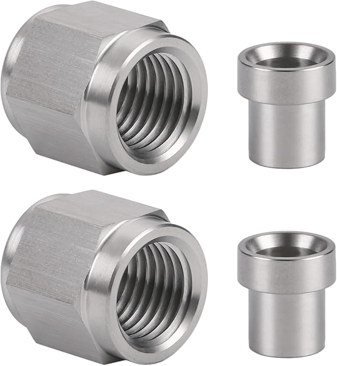 4AN Hardline Stainless Steel Tube Nut and Sleeve Fitting for 1/4" OD Tubing, 2 Sets