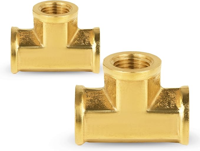 2-PCs HeSun Brass Pipe Fitting, 1/8" x 1/8" x 1/8" NPT Female Thread Tee