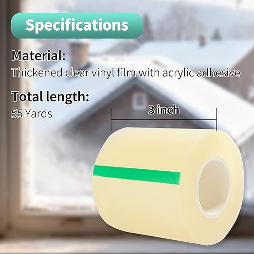Transparent Window Weather Sealing Tape, 3 Inch x 55 Yards (165 FT), Window AC Insulation Air Conditioner Sealing Tape, No Residue, Clear