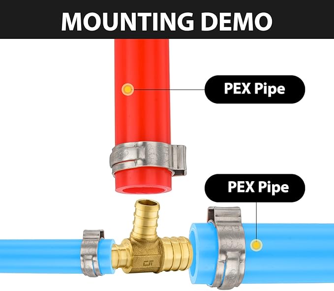 10-Pack Foskan PEX Fittings, 1"x3/4"x3/4" Reducing Tee,Brass Barb Crimp PEX Fittings for Hot or Cold Water Distribution