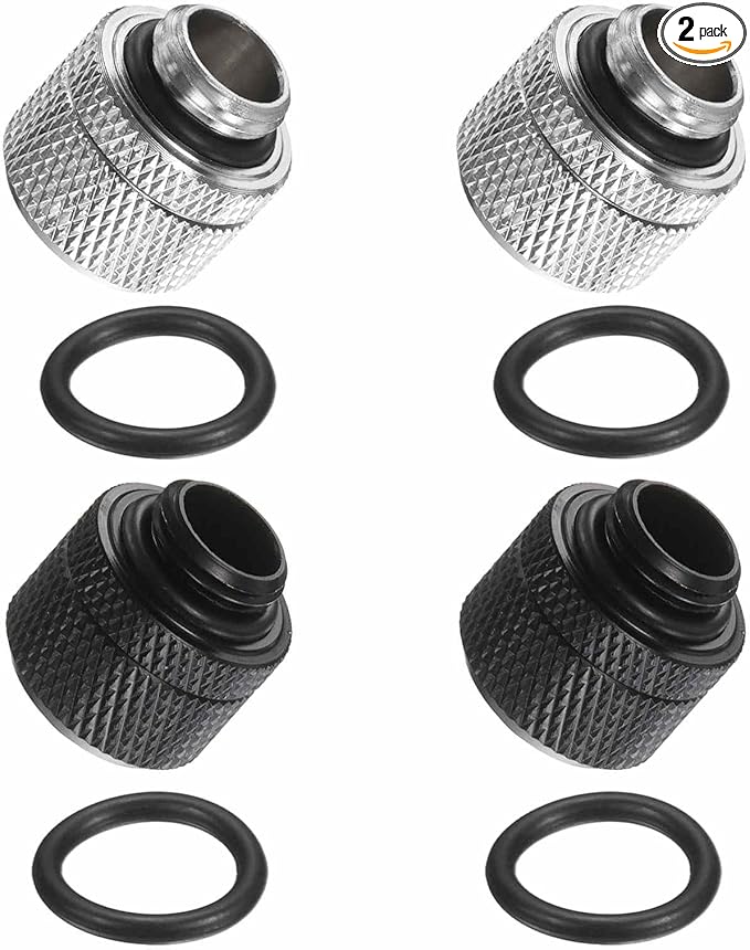 2-Pack G1/4" Thread 3/8 in ID 1/2 in OD Quick Tighten Compression Fitting - Durable Hard Tubing Compression Fitting for Soft Tubing, Computer Water Cooling System, Black, Silver