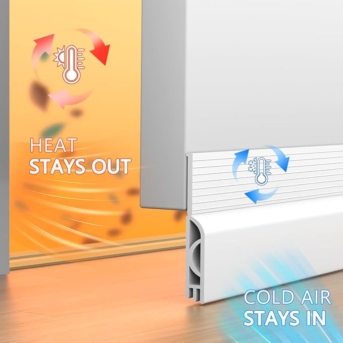 Door Draft Stopper,Adjustable Door Sweep for Bottom of Door,Silicone Weather Stripping Door Bottom Seal Blocker Air Noise,Under Door Gap Filler for Interior/Exterior Doors(White, 39inch)