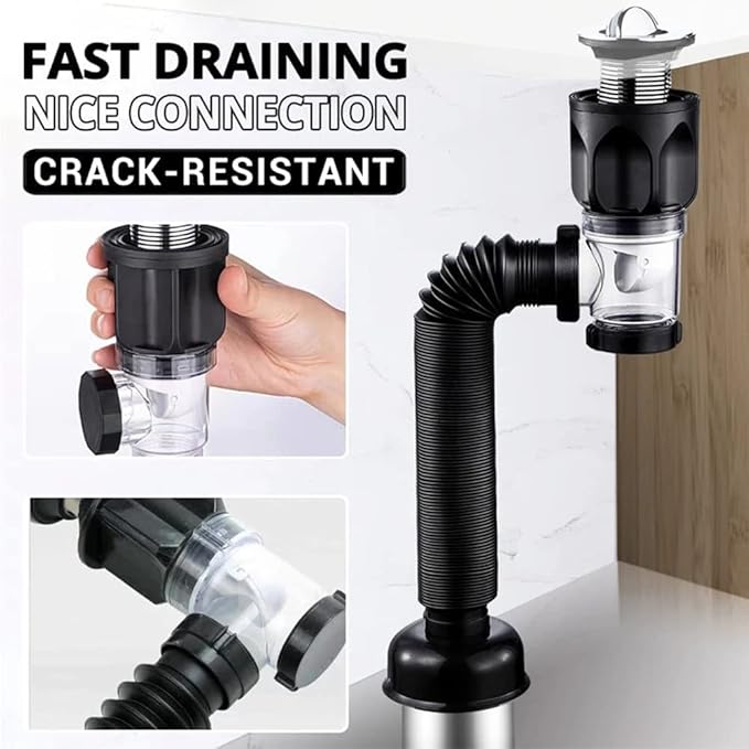 Bathroom Sink Drain Kit with Flexible Expandable P-Trap Pipe Anti-Odor Bathroom Sink Drain Pipe for 1-1/4" and 1-1/2" Hole
