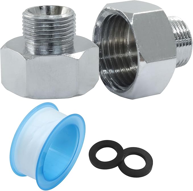 4 PCS Brass Water Line Adapter, 1/2" Female to 9/16" Male Pipe Fitting with Rubber Washer, Compression Connector for Bathroom Faucet Supply Hose
